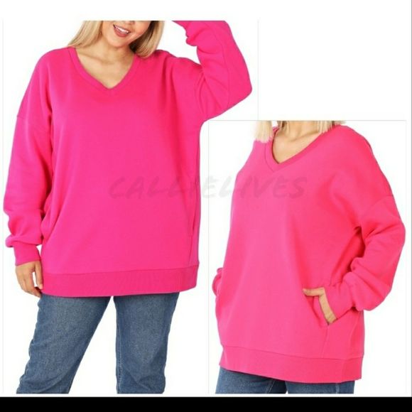Sold @karabiel123 Stasia Plus Size 2x18-20 Pullover front pocket Pink Sweatshirt - Picture 2 of 10